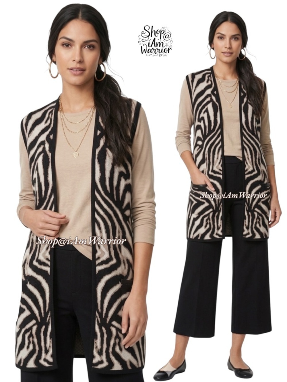 Chico’s safari zebra sweater vest/cardigan *shop@iamwarrior